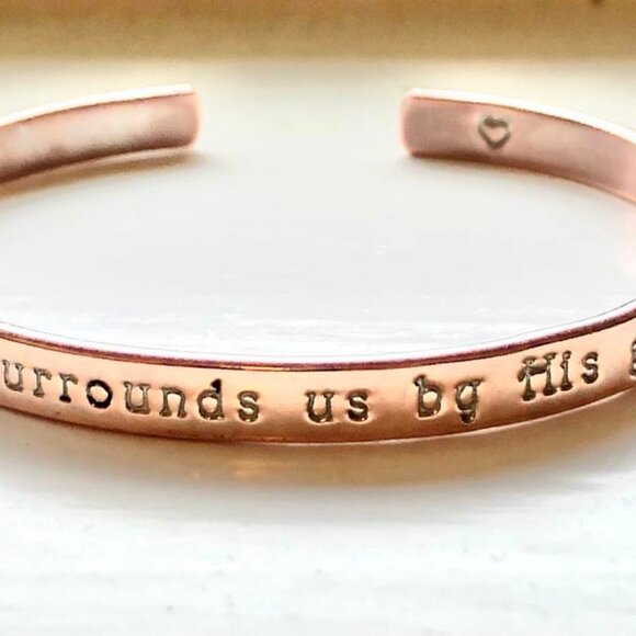 NWT ALEXANDRA'S ACCENTS Copper Bracelet Engraved "God Surrounds Us By His Grace" - Picture 5 of 6